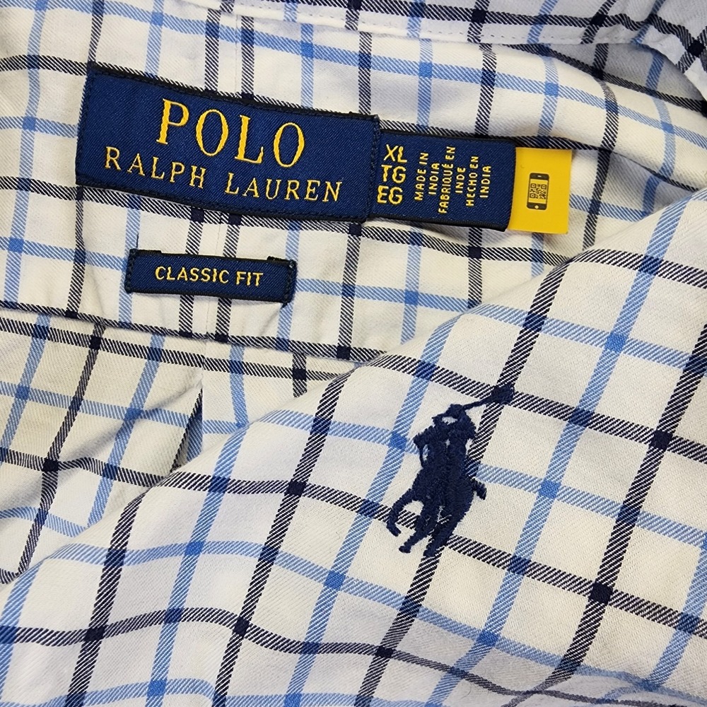 Polo Ralph Lauren Mens‎ XL Blue Classic Fit Plaid Check Long Sleeve Button Shirt